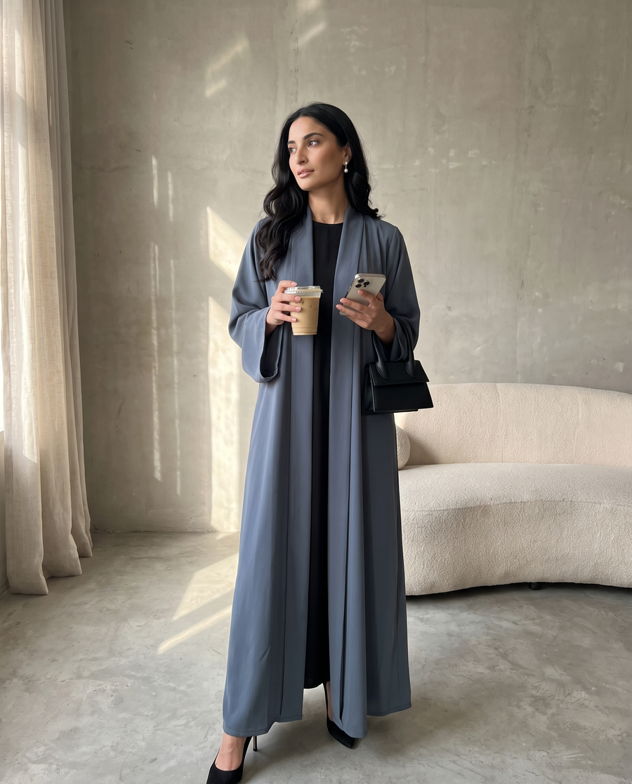 Slate Blue Pleated Abaya