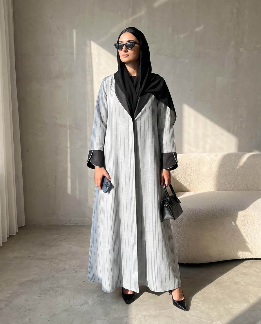 Pinstripe Shawl Collar Abaya