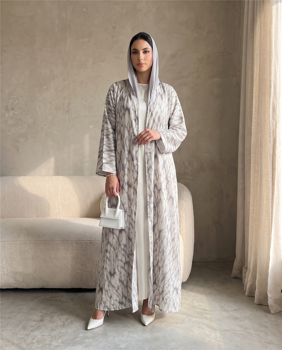 Modern Marble Design Open Abaya with Soft Drape