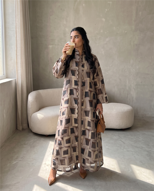 Geometric Mosaic Jacquard Abaya