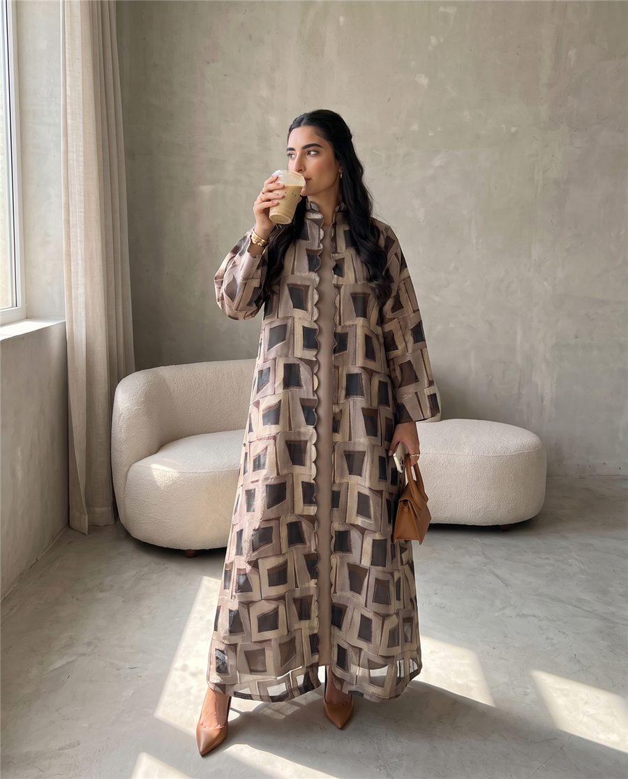 Geometric Mosaic Jacquard Abaya