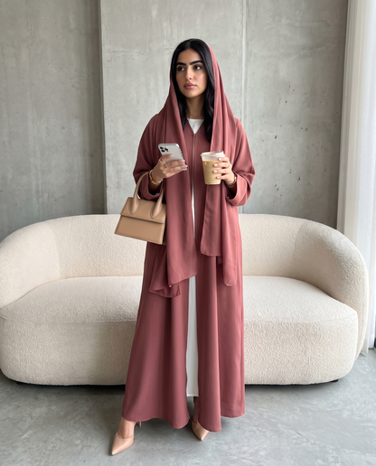 Dusty Rose Pleated Abaya