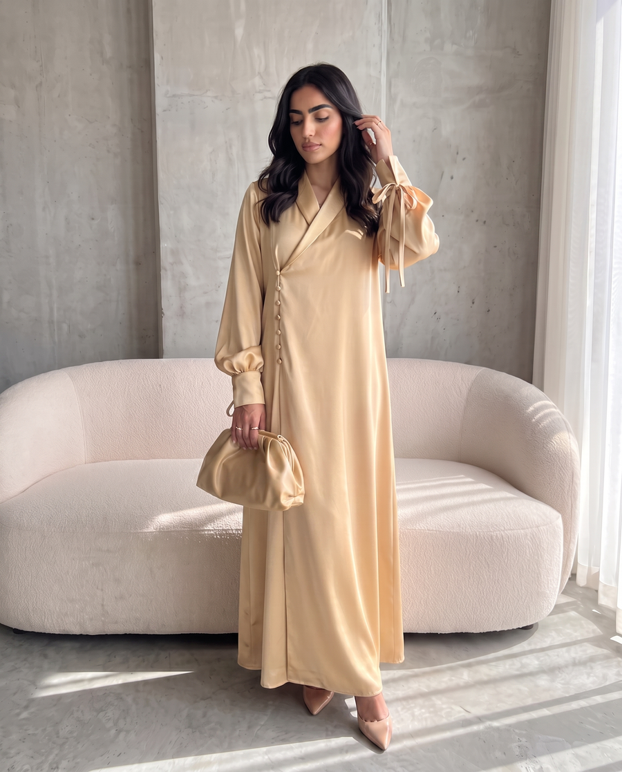 Satin Wrap Yellow Abaya