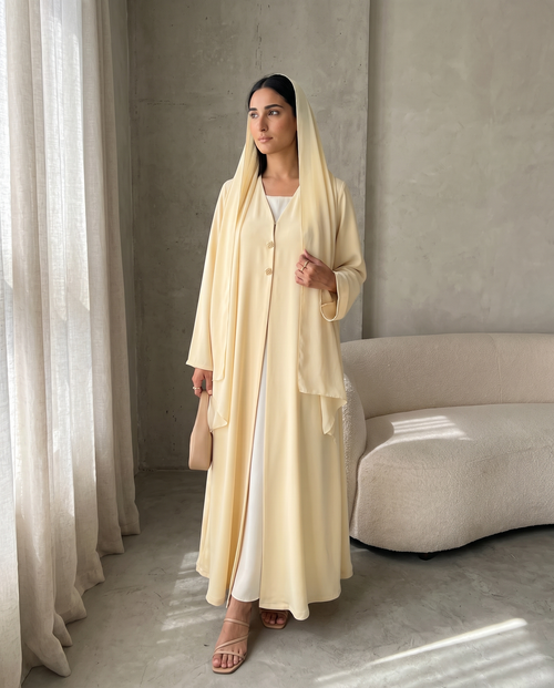 Ivory Grace Button Detail Abaya