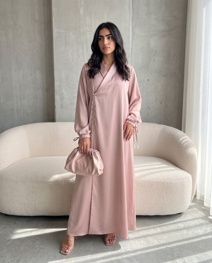 Satin Wrap Pink Abaya