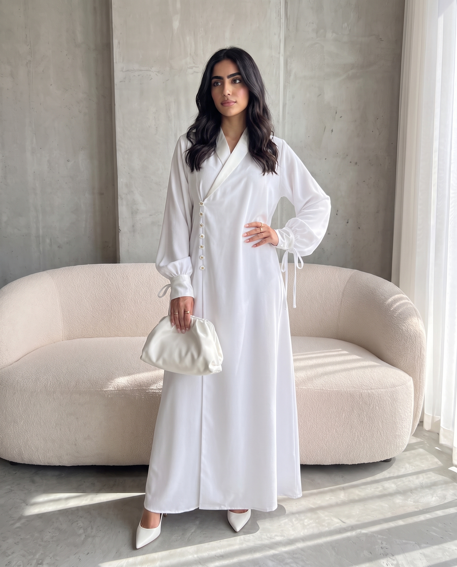 Satin Wrap White Abaya