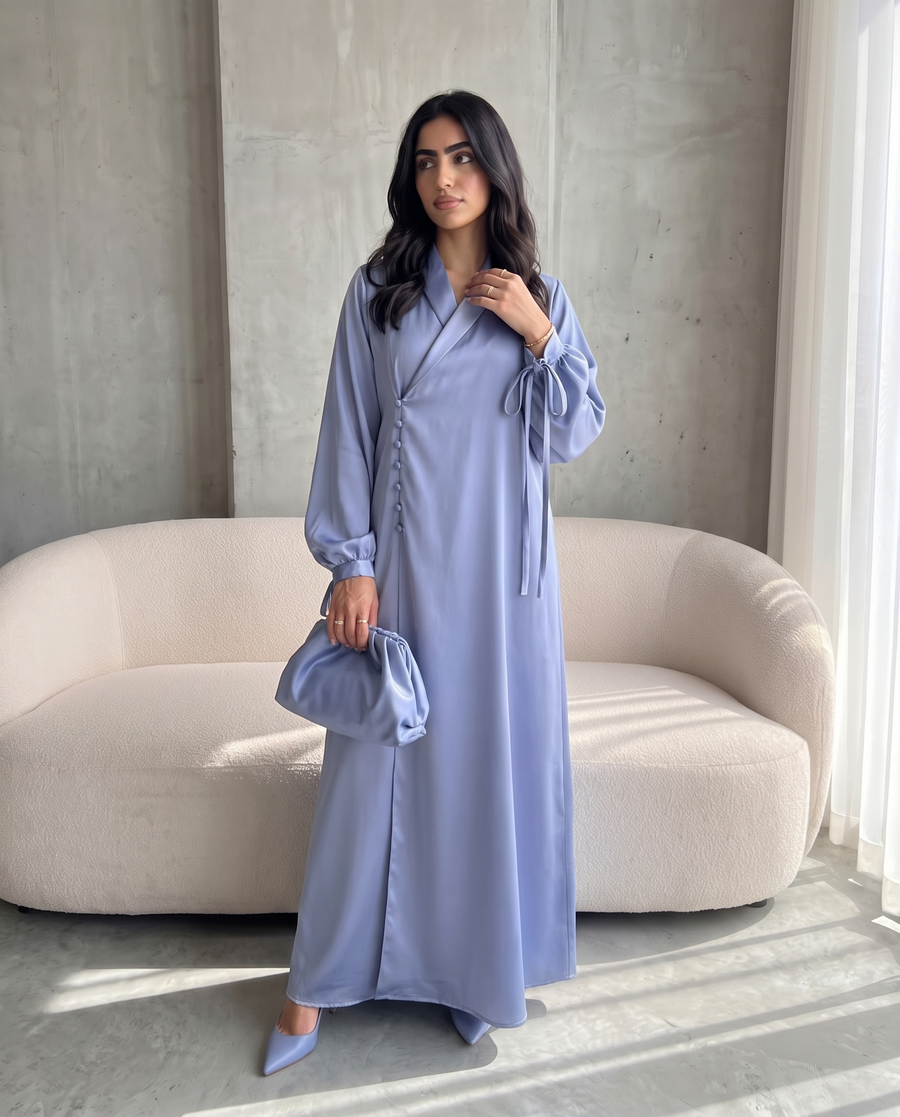 Satin Wrap Blue Haze Abaya
