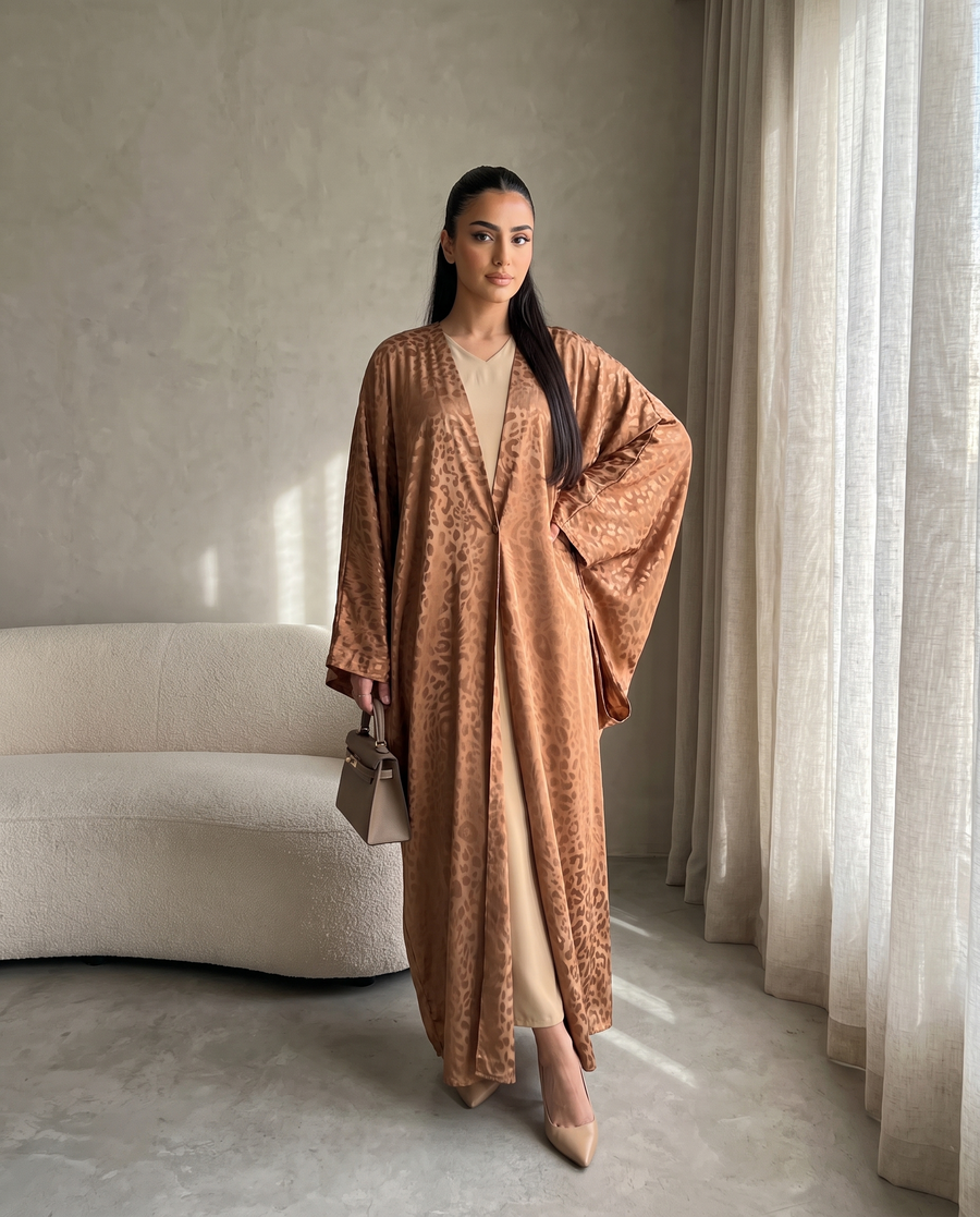 Kimono Style Desert Ember Textured Abaya