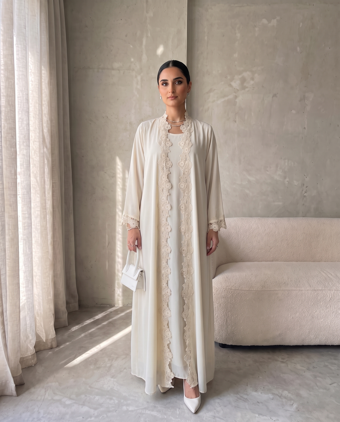 Ivory Bloom Lace Abaya