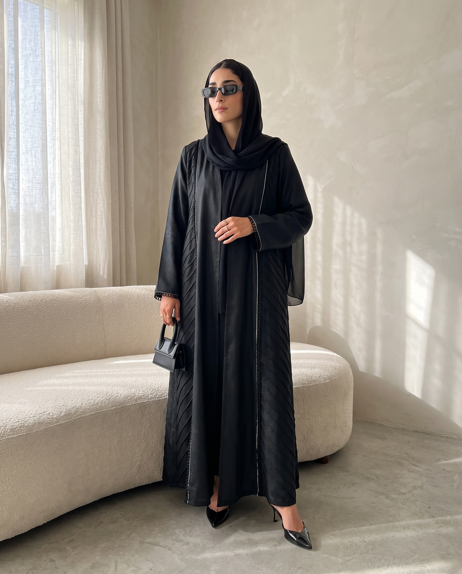 Pleated Panel Abaya with Elegant Minimal Detailing