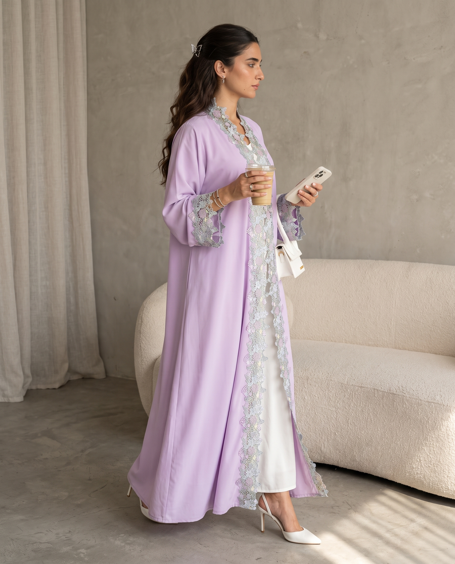Lavender Blossom Lace Abaya