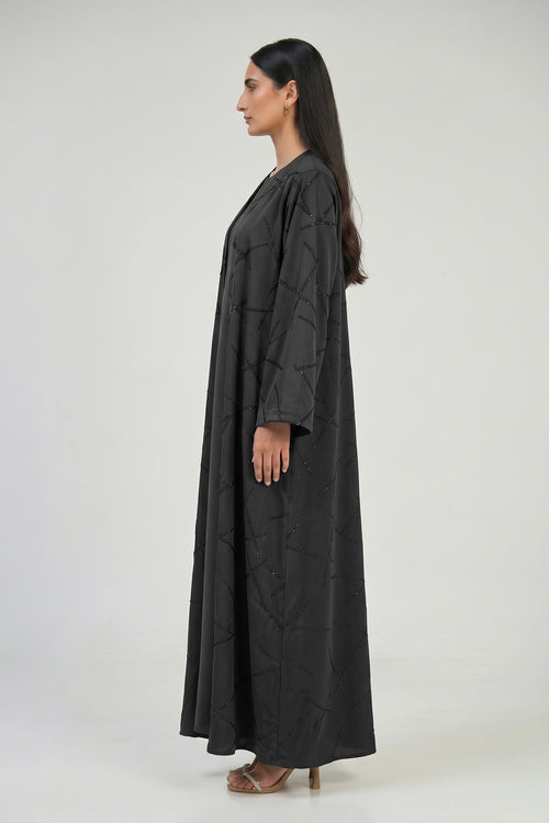 Midnight Geometric Shimmer Abaya – hover image
