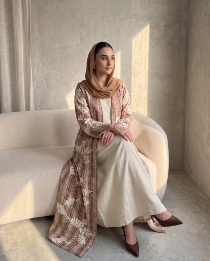 Floral Textured Abaya with Elegant Layered Design