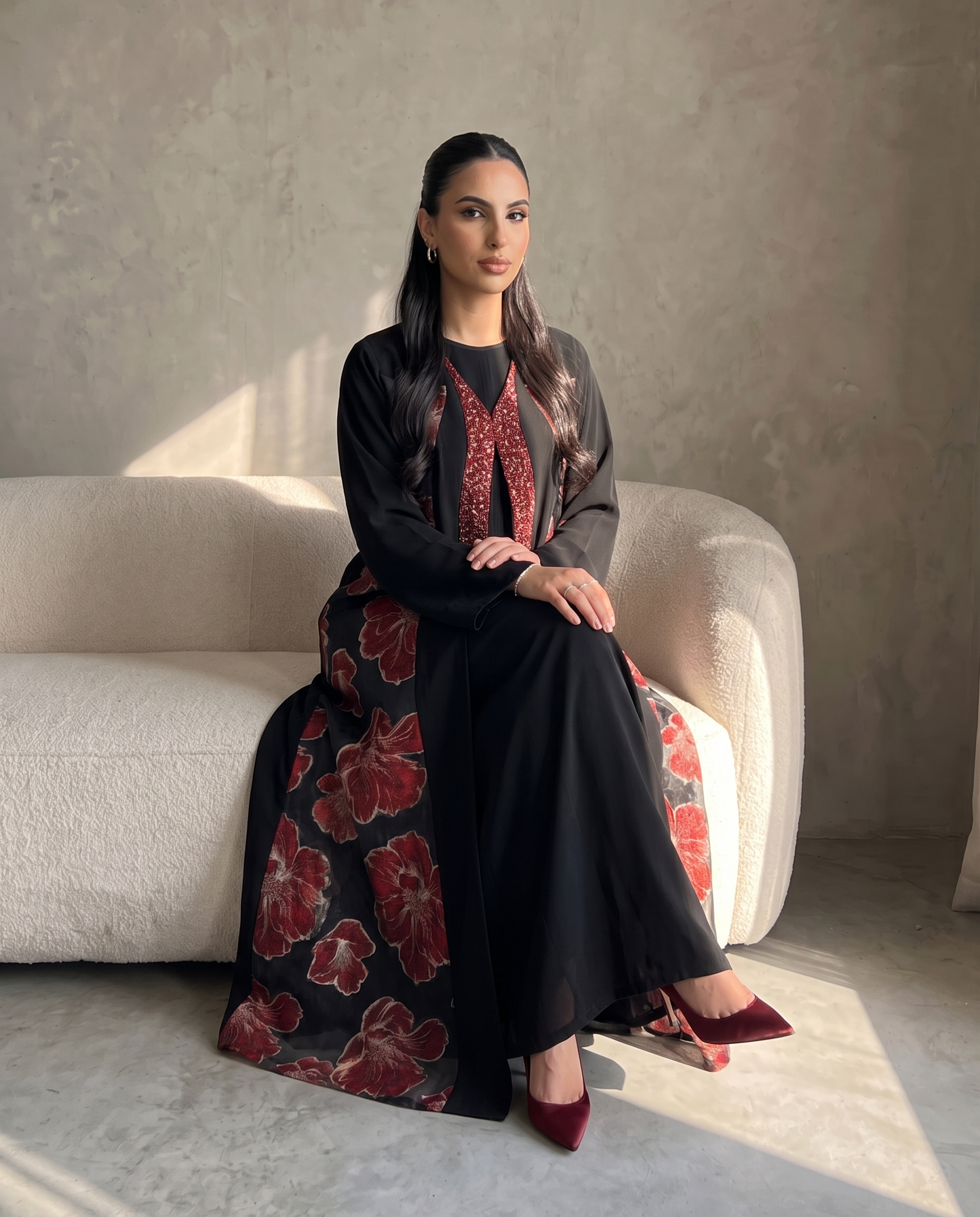 Floral Panel Abaya with Embellished Front Detailing