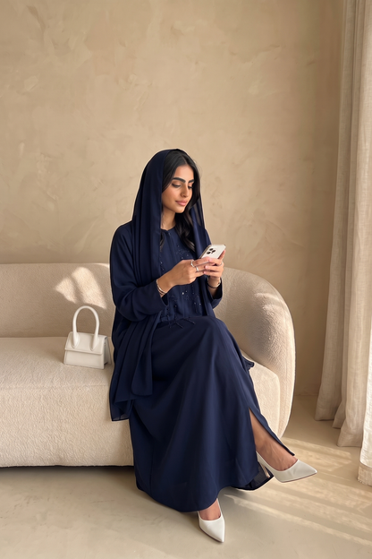 Velvet blue Blush Harmony Abaya