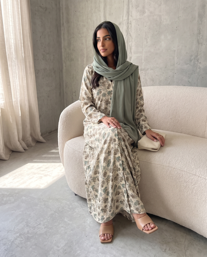 Vintage Sage Printed Abaya