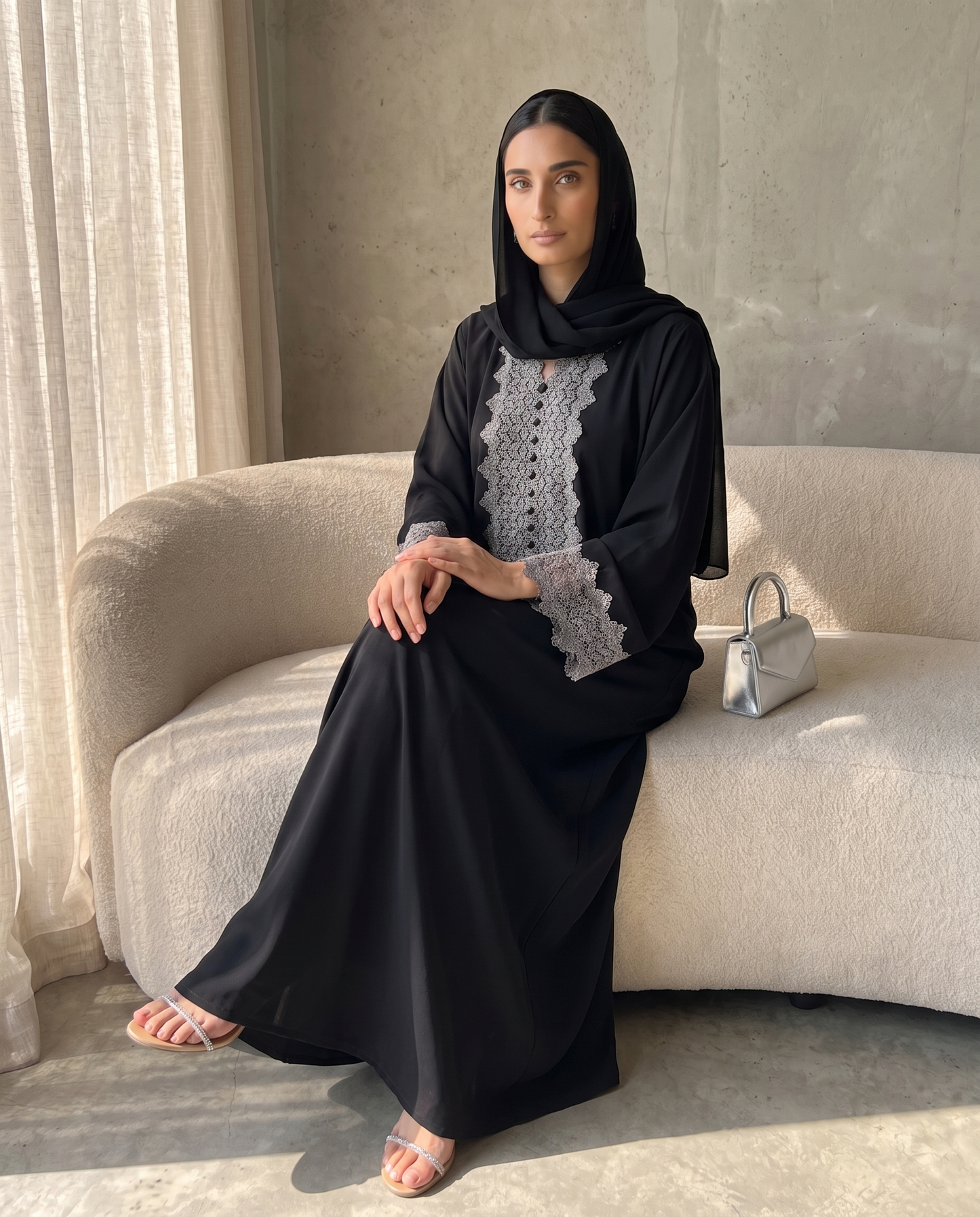Midnight Silver Lace Abaya