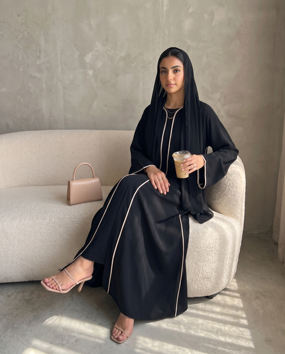 Black Classic Abaya with Contrast Piping