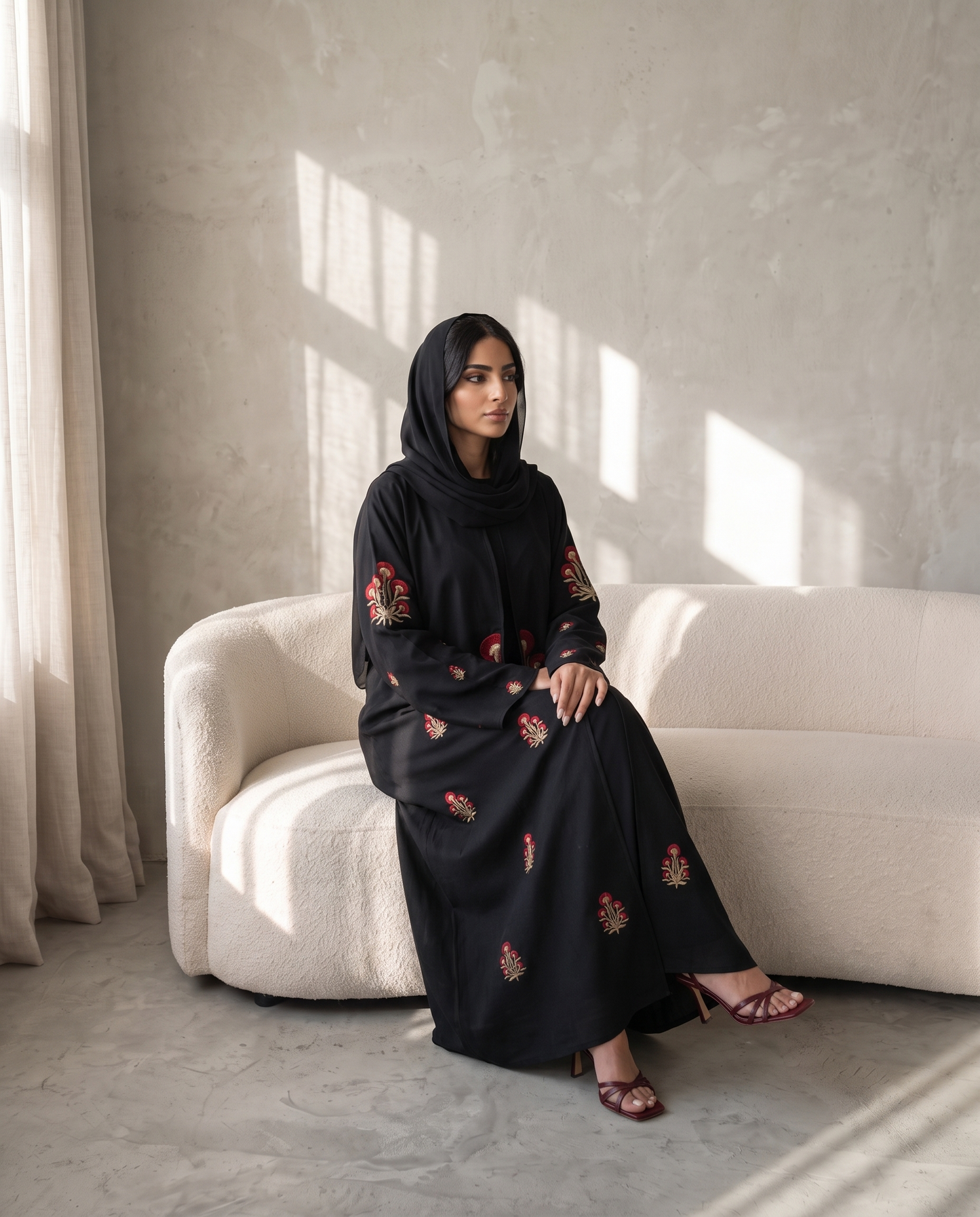 Embroidered Motif Abaya with Traditional-Inspired Detailing