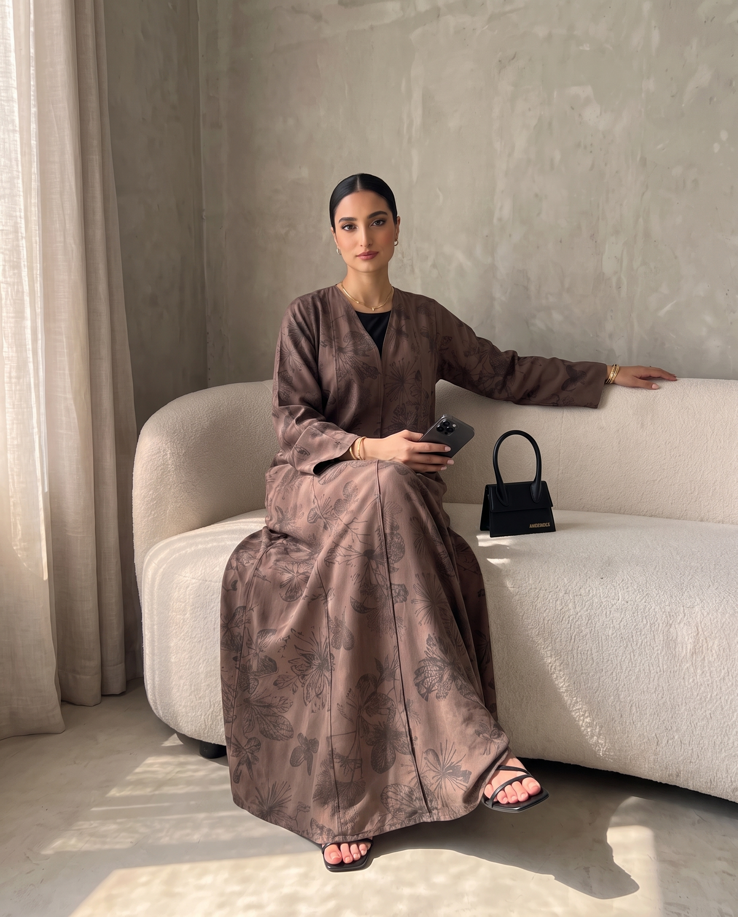 Mocha Botanical Printed Abaya