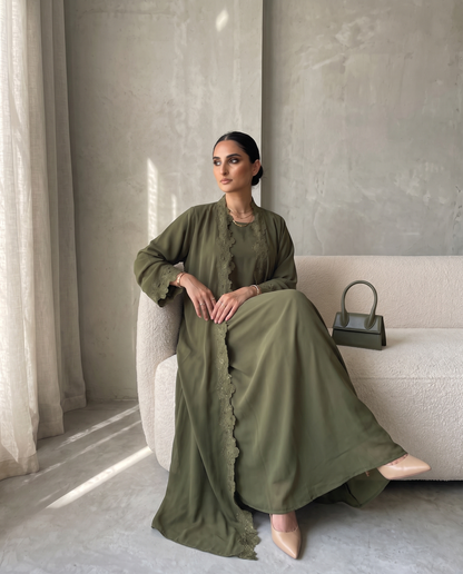 Olive Grace Lace Abaya Set