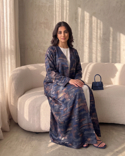 Abstract Horizon Textured Night Blue Abaya