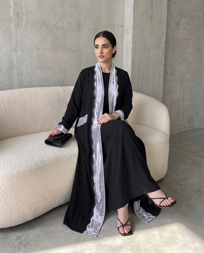 Velvet Panel Luxury Black Abaya
