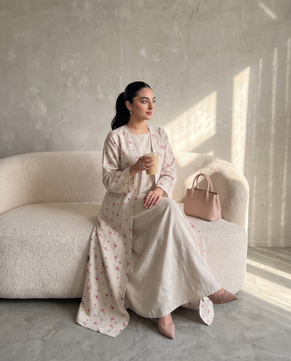 Flamingo Print Linen Style Abaya
