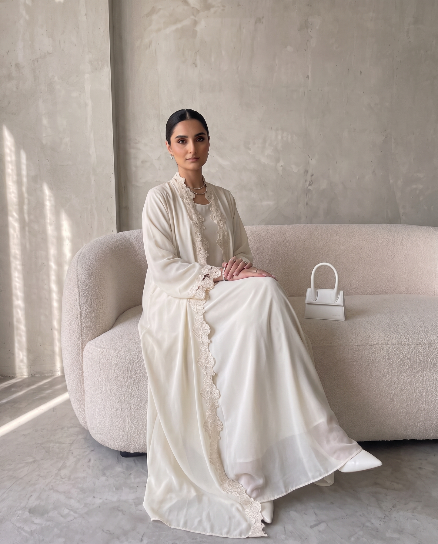 Ivory Bloom Lace Abaya