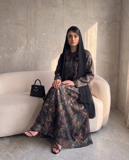 Premium Abaya with Abstract Multi-color Print