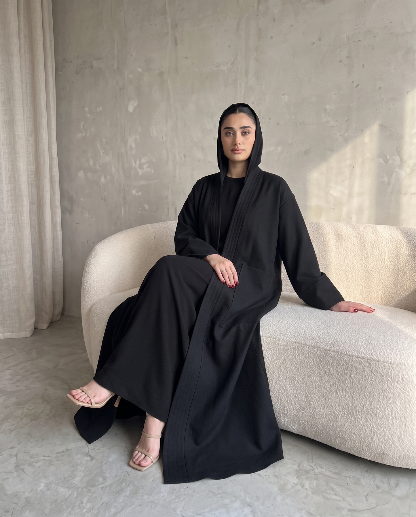 Minimalist Structured Black Abaya with Wide Sleeves & Clean Panel Detailing