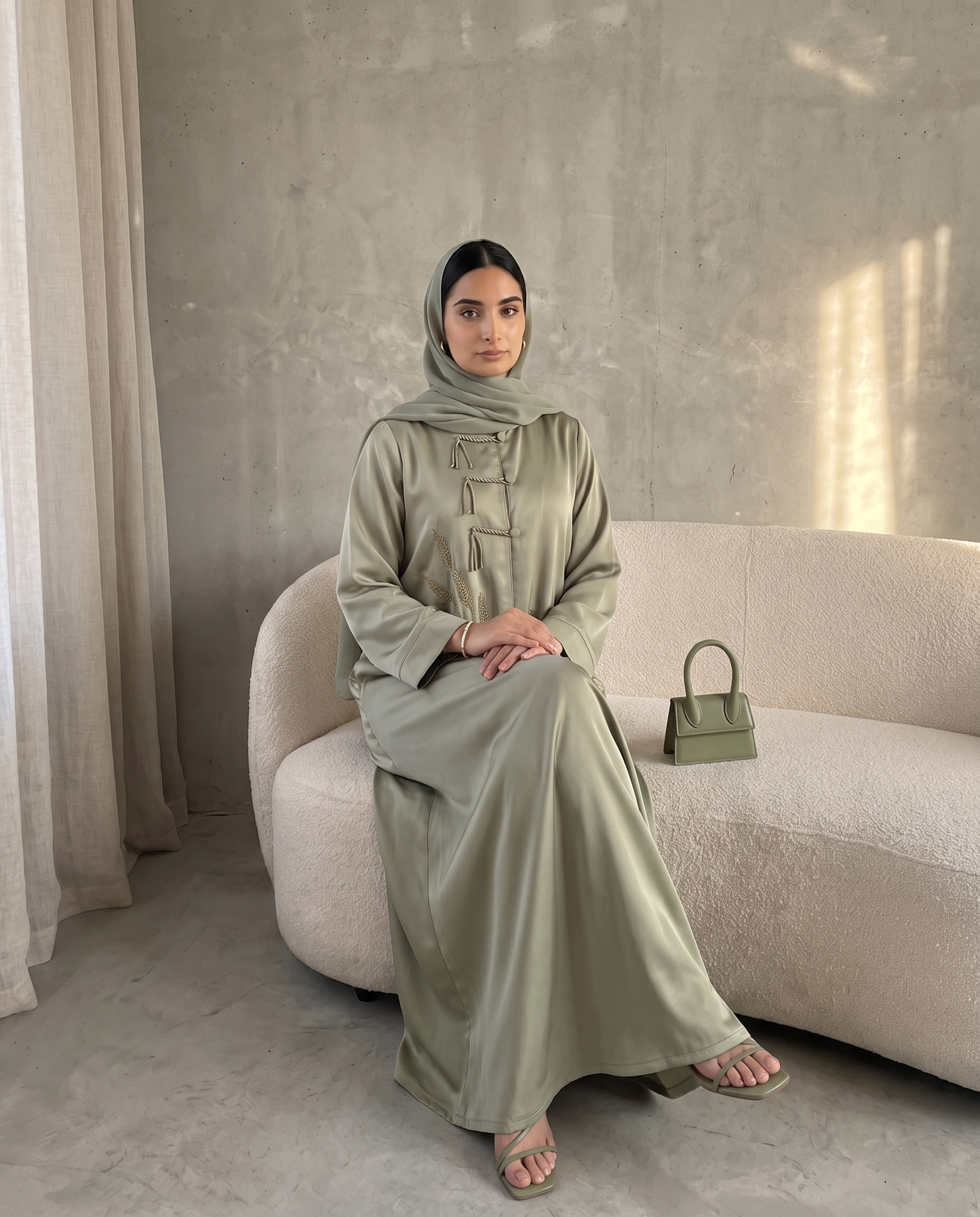 Sage Blossom Embroidered Abaya