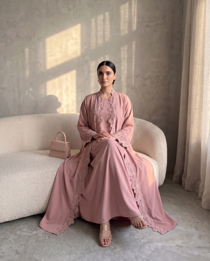Blush Bloom Lace Abaya Set