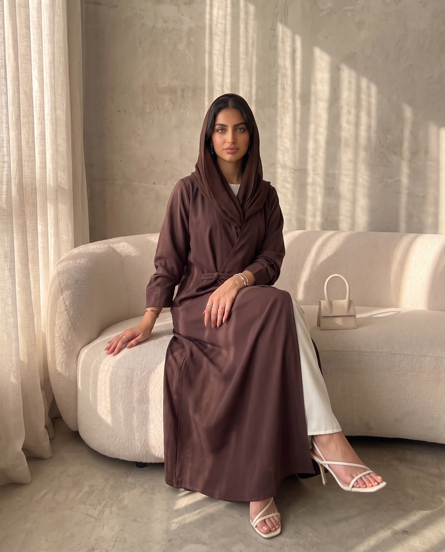 Modern Wrap-Style Brown Abaya with Soft Flow