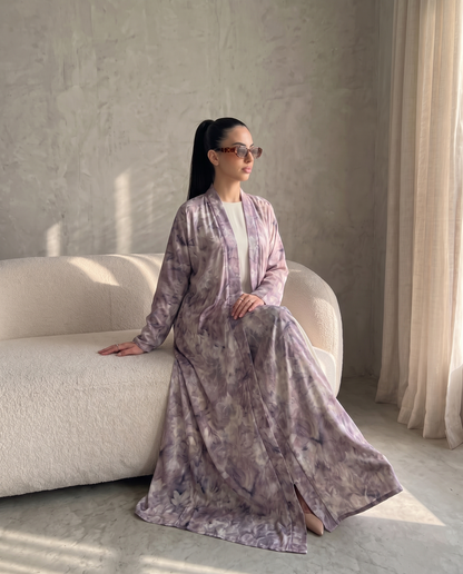 Lavender Garden Floral Printed Lightweight Open Abaya