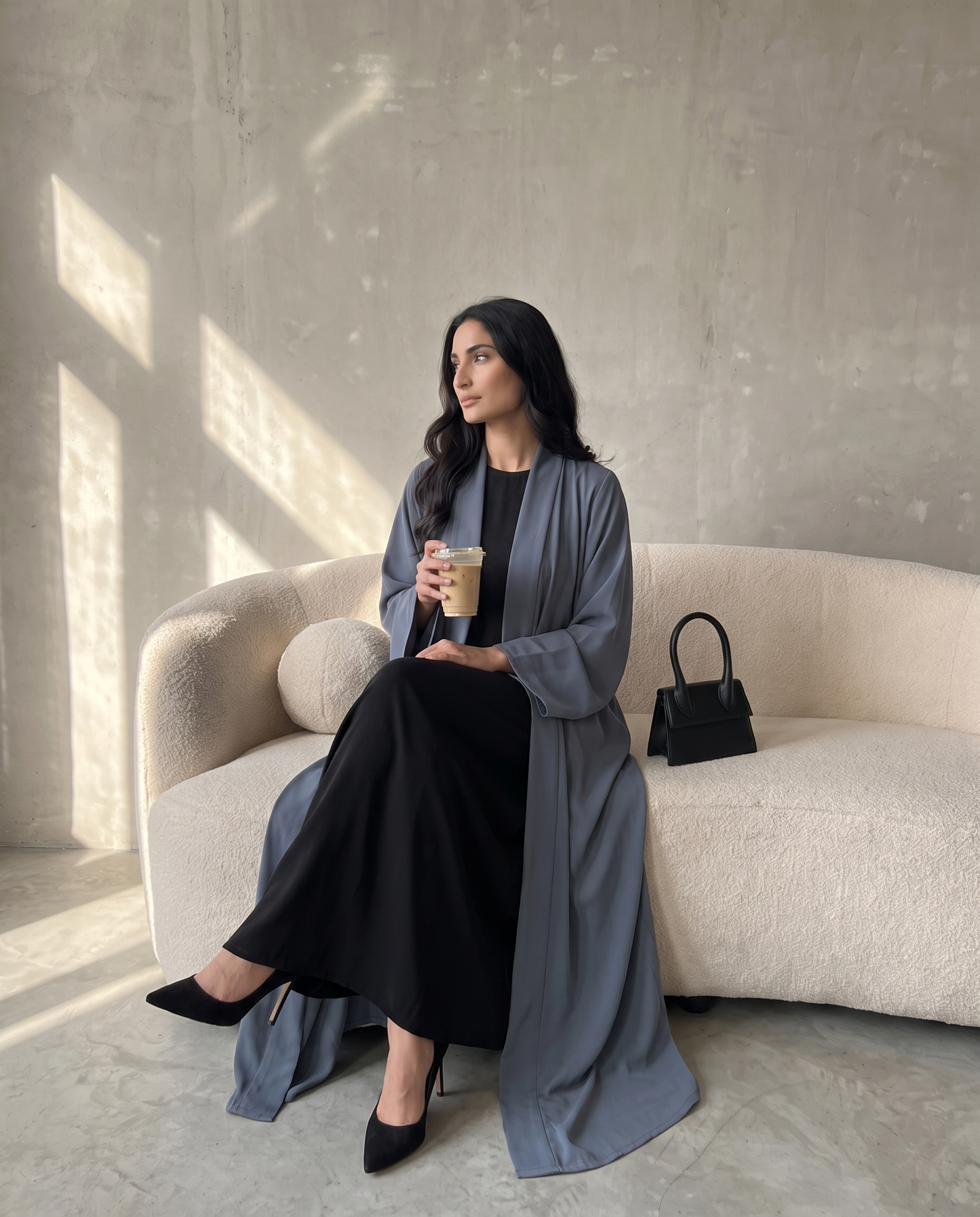 Slate Blue Pleated Abaya
