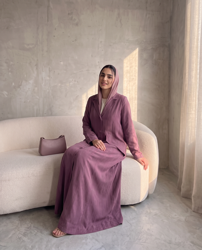 Mauve Tailored Panel Abaya with Covered Buttons