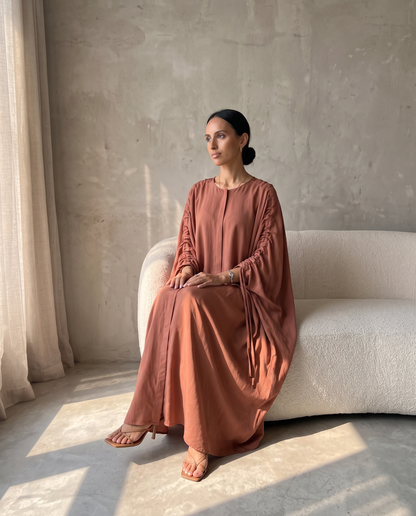 Soft Drape Close Abaya with Ruched Sleeves