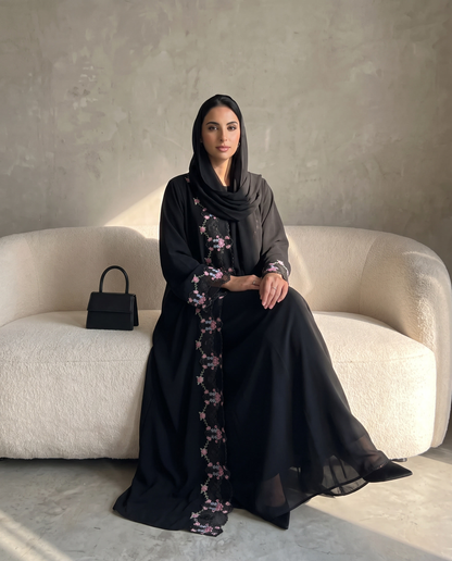 Midnight Blossom Lace Abaya Set