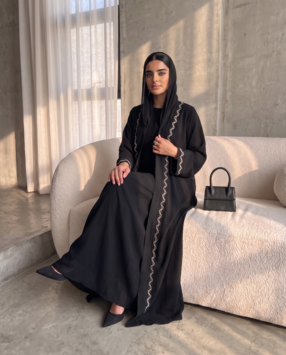 Noir Silver Edge Abaya Set