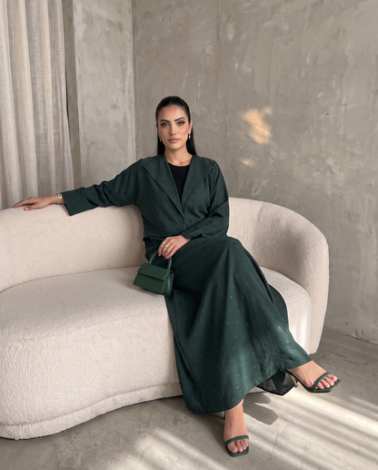 Green Polka Dot Abaya with Oversized Collar