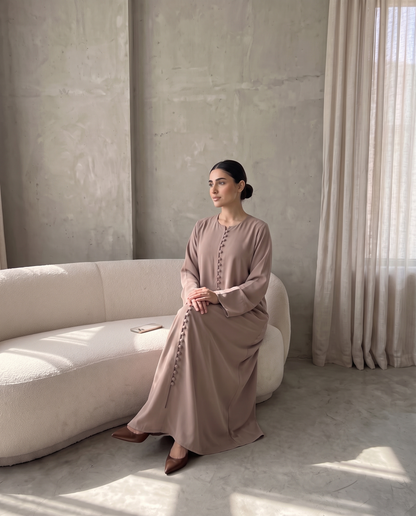 Mocha Matte Abaya with Fabric Button Placket