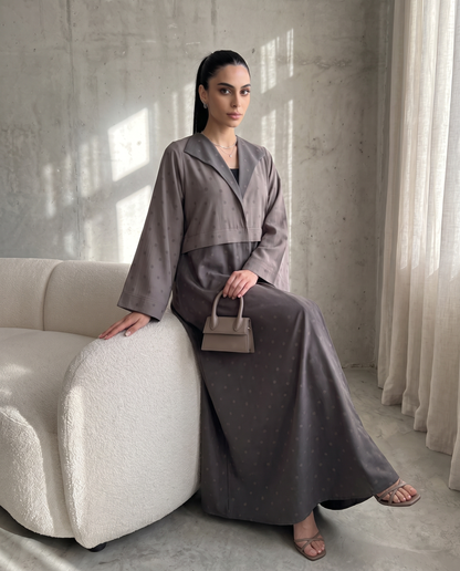 Flow Gray Polka Dot Abaya with Oversized Collar