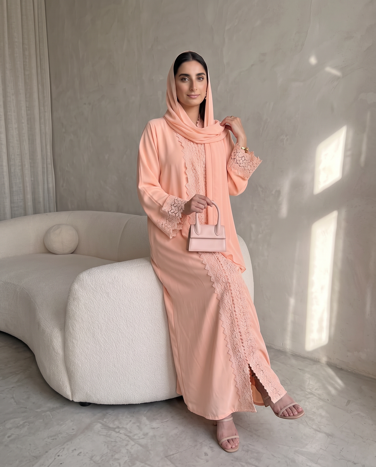 Peach Blossom Lace Abaya