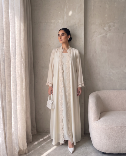 Ivory Bloom Lace Abaya