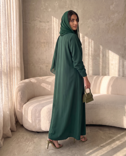 Modern Wrap-Style Green Abaya with Soft Flow