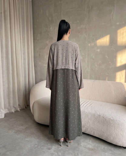 Dove Gray Polka Dot Abaya with Oversized Collar