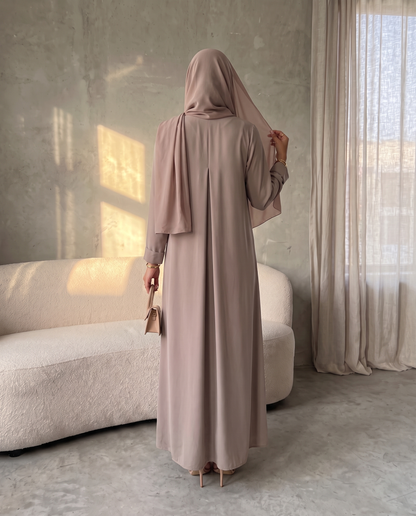 Soft Crepe Abaya Lavender Gray with Stylish Button Trims