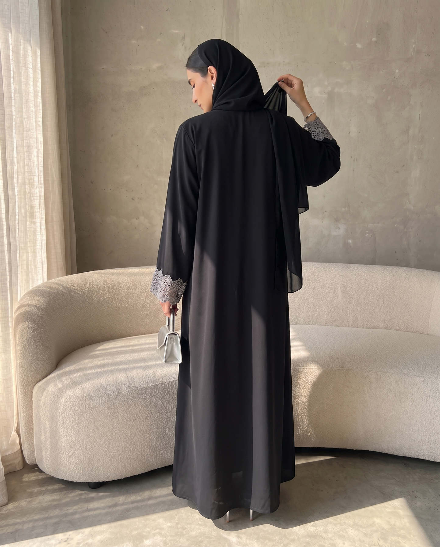 Midnight Silver Lace Abaya