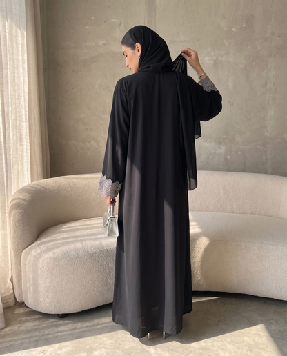 Midnight Silver Lace Abaya